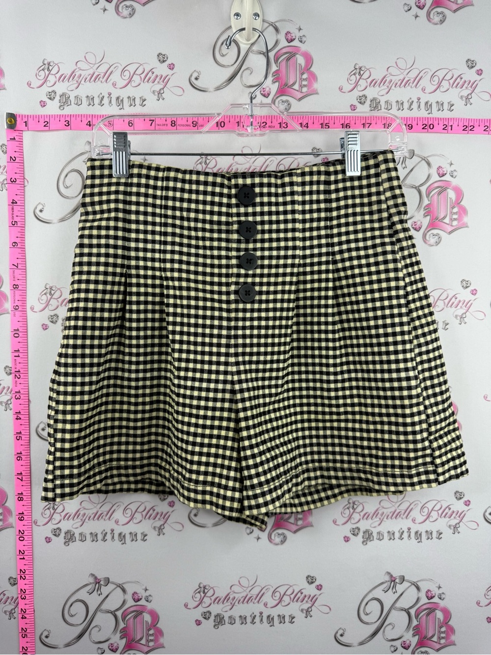 Shorts high waist buttons Black and Cream Gingham Button-Front Women's Shorts